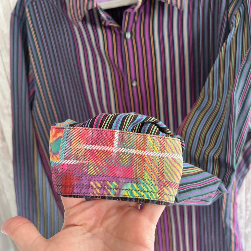 Robert Graham Patterned Striped Button Down Shirt Size Large - Picture 4 of 6